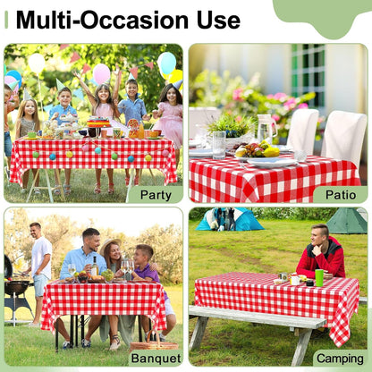4 Packs 54 X 78 Inch Buffalo Disposable Table Cloth, Waterproof Plastic Tablecloth, Rectangle Red and White Checkered Table Covers for Picnic, Birthday, Party, Back to School6