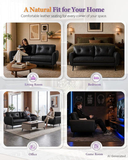 61'' Black Faux Leather Loveseat, Small Tufted Couch for Living Room3