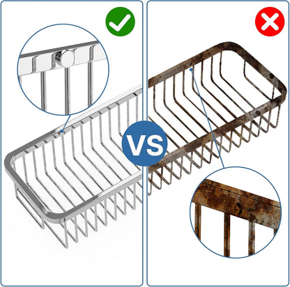 Wire Basket Wall Mount,Corner Shower Caddy 304 Stainless Steel,Bathroom Shower Organizer Soap Caddy,Polished Finish-Long Basket4