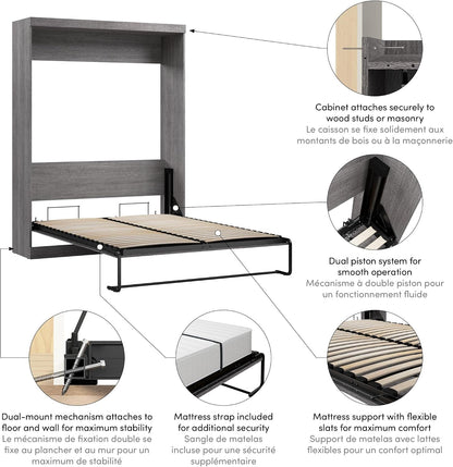 Queen Murphy Bed, Bark Grey, Nebula, 65W12