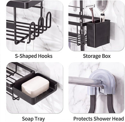 Shower Caddy Hanging Overhead, Adjustable Organizer, Black4