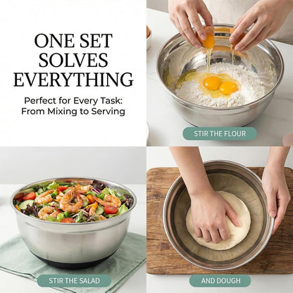 3-Piece Black Stainless Steel Mixing Bowls Set with Non-Slip Silicone Base8