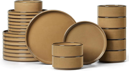 24 Piece Stoneware Dinnerware, Plates and Bowls Dishes Set for 81
