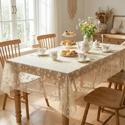 Gauze Flower Table Cloth, Beige, 60×104 Inch Rectangular5