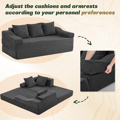 78.7" Folding Convertible Sofa Bed, Boneless Sleeper Sofa Couch with Pillows, 3 Seater Pull Out Futon Couches Bed, Floor Mattress Couch Loveseat for Living Room Bedroom Lounge, Dark Grey5