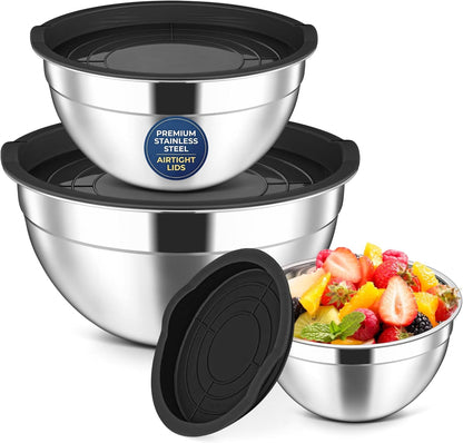 Stainless Steel Mixing Bowls with Lids Set of 3, 1.5/3/4.6Qt, Black1
