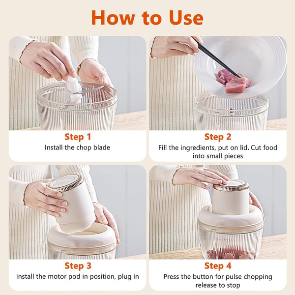 Food Processor, 2-Speed Food Chopper & Meat Grinder with 2 Glass Bowl | 8+1 Cup, 300W, Stainless Steel Blades, Small Electric Vegetable Chopper for Kitchen, for Nuts, Baby Food, Onion, Garlic, Meat7