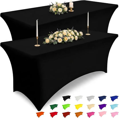 2 Pack Spandex Table Cloth 6FT, Elastic Fitted Black Tablecloth | Washable Stretch Rectangle Tablecloths, Wrinkle Free Table Cover for Outdoor, Wedding, Banquet & Parties (72Lx30Wx30H Inch)1