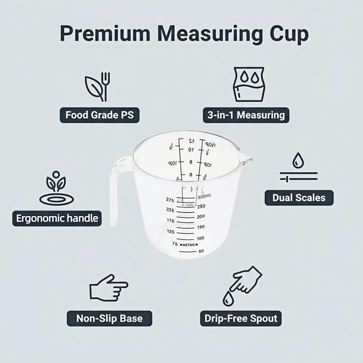 bpa-free-plastic-measuring-cup-300ml-1-cup-clear-with-dual-ml-cup-marks-heat-resistant-0-176-f-v-shaped-spout-for-drip-free-pouring-comfort-grip-handle-for-baking-cooking