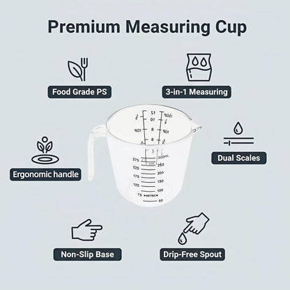 Bpa-Free Plastic Measuring Cup 300Ml/1 ½ Cup – Clear with Dual Ml/Cup Marks, Heat-Resistant 0-176°F, V-Shaped Spout for Drip-Free Pouring, Comfort Grip Handle for Baking & Cooking7