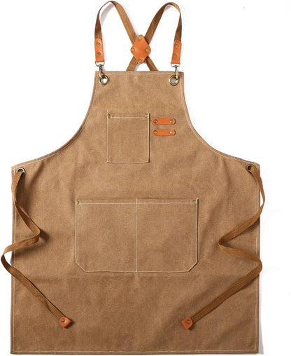 Canvas Cross Back Chef Cotton Aprons for Men Women with Large Pockets1