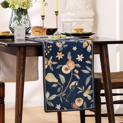 Designer Vintage Linen Long Table Runner,102"X12"-Deweya Blue8