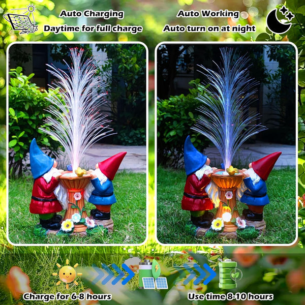 Solar Gnome Statue, Resin Gnomes Figurine and Colour Changing Optical Fiber Solar Light Outdoor Lawn Yard Decor2