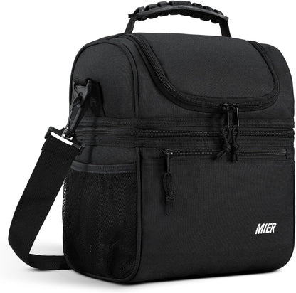 Insulated Lunch Box Bags for Men Women, Dual Compartment, Black1