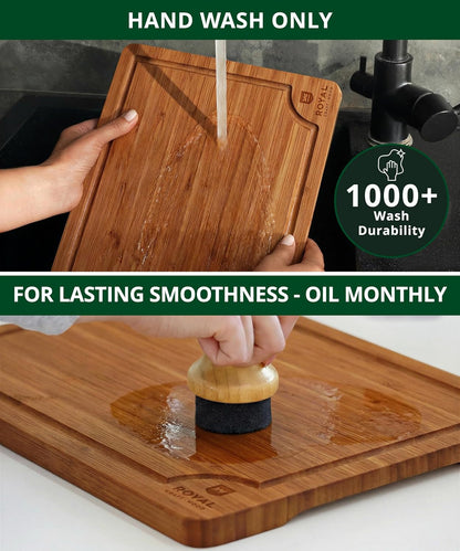 Wooden Cutting Boards for Kitchen Appliances - Non Toxic Bamboo Wood Cutting Board Set with Deep Juice Groove, Side Handles, Charcuterie & Butcher Block for Meat, Meal Prep & Serving6