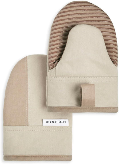 Kitchenaid Beacon Two-Tone Non-Slip Mini Oven Mitt Set, Milkshake Tan/Beige, 5.5"X8", 2 Piece1