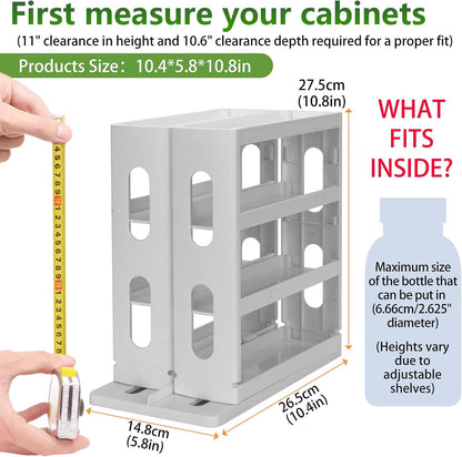 3-Tier Pull Out Spice Rack Organizer for Cabinet, Height Adjustable Rotating Seasoning Holder, Tool-Free Snap-In Sliding Spice Shelf for Kitchen Pantry, Cupboard & Countertop (10.4”D X 5.8”W X 10.8”H)3