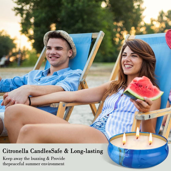 Large Citronella Candles Outdoor Decorative 55Oz, Soy Wax Lemongrass Candle Set 3 Wick, Scented Jar Candle Bulk up to 240Hrs, 3 Pack Summer Camping Candles for Patio Garden Balcony4