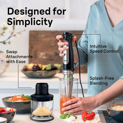 Braun Multiquick MQ7025X Hand Blender W/Chopper, Whisk, Frother | #1 Hand Blender Brand, Single Hand Operation, Splashcontrol Technology, Easyclick, Food Processor, Whisk, Beaker4