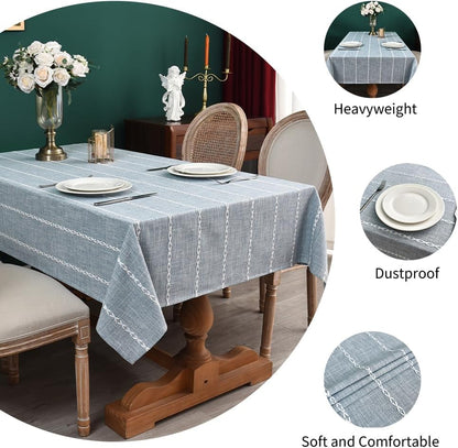 Blue and White Striped Tablecloth Linen Square Tablecloth 53X53 Inch4