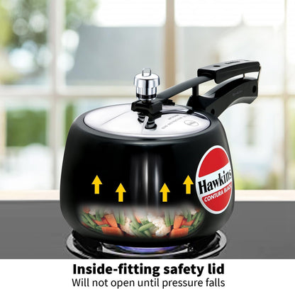 3 Litre Contura Black Pressure Cooker, Hard Anodised Inner Lid Cooker, Handi Cooker, Black (CB30)5