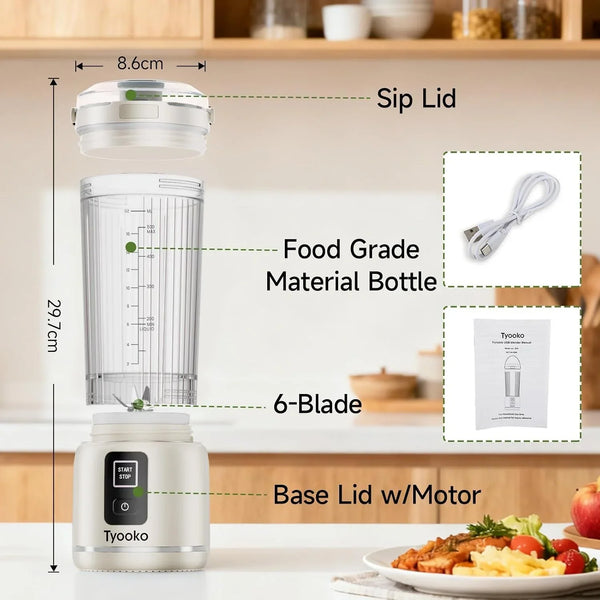 Portable Blender for Smoothies and Shakes, 18Oz Rechargeable Electric Personal Juicer Cup with Dual Mode, 6 Sharp Blade Drink Mixer Bottle with Leakproof-Lid & Sip Spout for Kitchen/Travel/Gym (White)7