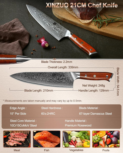 Chef Knife 8.3 Inch, VG-10 Super Stainless Steel Gyuto Knife for Professional Chefs and Home Cooking, Ultra Sharp Kitchen Knife with Rosewood Handle - Yu Series6