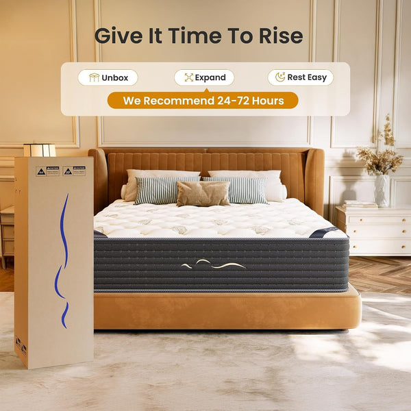 14 Inch Cashmere Hybrid Queen Mattress in a Box, Dual-Sided Medium Firm & Firm, Cooling Gel Memory Foam Mattress, Pocket Springs for Motion Isolation, Pressure Relief, Certipur-Us Certified8