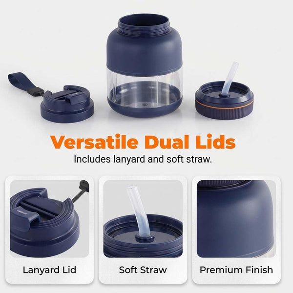 Portable Household Appliances Juicer, Electric Juicer Cup, Cordless Juice Mug with Dual Lid Design, Compact Travel Drinking Cup, Personal Blender for Smoothies, Juice (Navy, 1300 ML)3