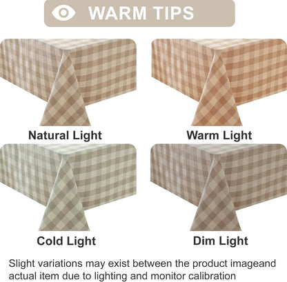Checkered Tablecloth Rectangle Washable Buffalo Plaid Table Cloth Cotton Linen Gingham Table Cover for Picnic Kitchen Dining Room, Beige and White, 60 * 757