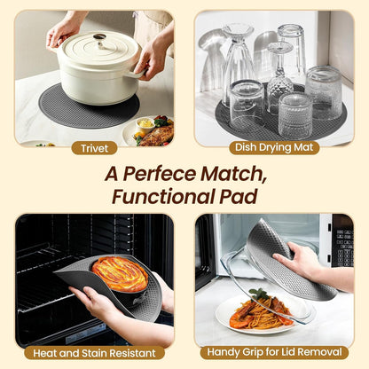 2 in 1, Tall Glass Microwave Splatter Cover for Food & Microwave Place Mat, Plate Splatter Guard Lid with Silicone Handle Knob, Cookware & Bakeware Serving Dish Cover, Food Grade, No Plastic, 10In3