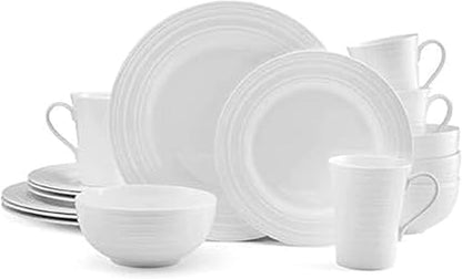 Ciara 16 Piece Bone China Dinnerware Set, Service for 4, Lightweight and Durable Plates Bowls and Mugs, Elegant White Dinnerware for Everyday Use1