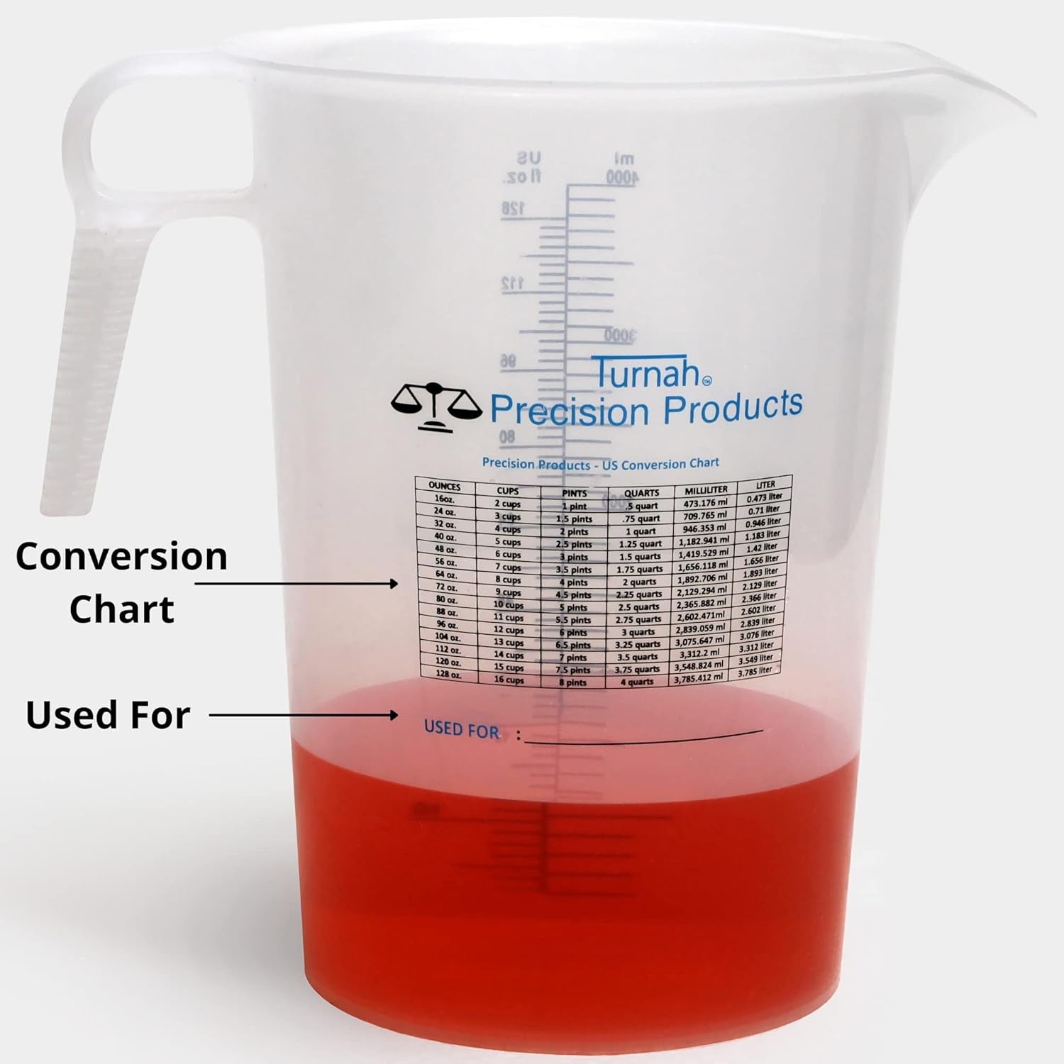 one-gallon-128oz-measure-pitcher-convenient-conversion-chart-strong-food-grade-great-for-lawn-chemicals-pool-ag-lye-home-hobbies-motor-oil-fluids-precision-products-made-in-usa