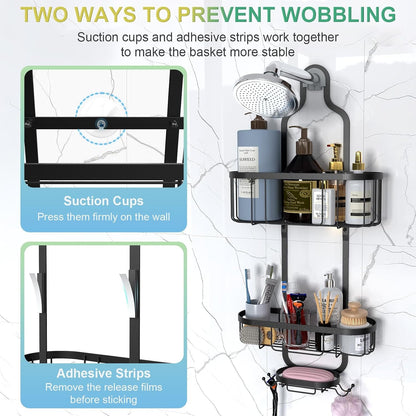 Shower Caddy Hanging, Bathroom Shower Rack, Bathroom Organizer with Soap Dish, over the Showerhead Caddy with Hooks for Razor/Sponge, Black2