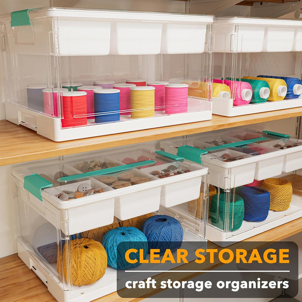 Craft Organizers and Storage - 24 QT Plastic Box Art Supply Storage Organizer Bin with Lid, Removable Trays and Dividers, Clear Container for Art and Craft Supplies,1 Pack4