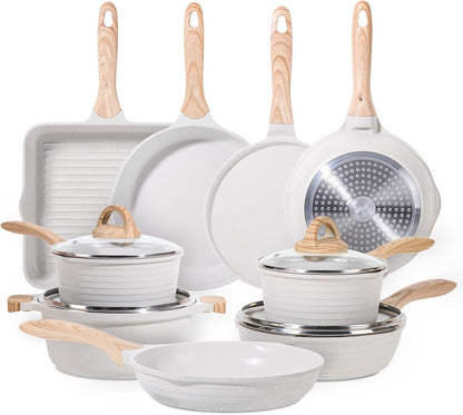 23Pcs Pots and Pans Set Non Stick, White Cookware Sets for Kitchen | Induction Cooking Set W/Frying Pans, Saucepans, Sauté & Griddle & Crepe Pan, Induction Cooking Pots (PFOA/PFAS Free)1