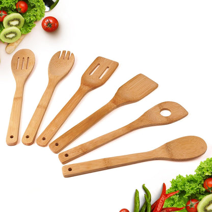 Wooden Spoons for Cooking, Bamboo Serving Utensil Set of 61