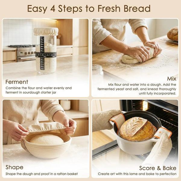 13 PCS Sourdough Starter Kit with round & Oval Banneton, Sourdough Bread Baking Supplies with Handmade Baskets, Bread Proofing Basket with Starter Jar, Bread Making Tools Kit for Beginners8