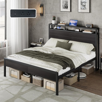 Queen Size Platform Bed Frame with Charging Station8