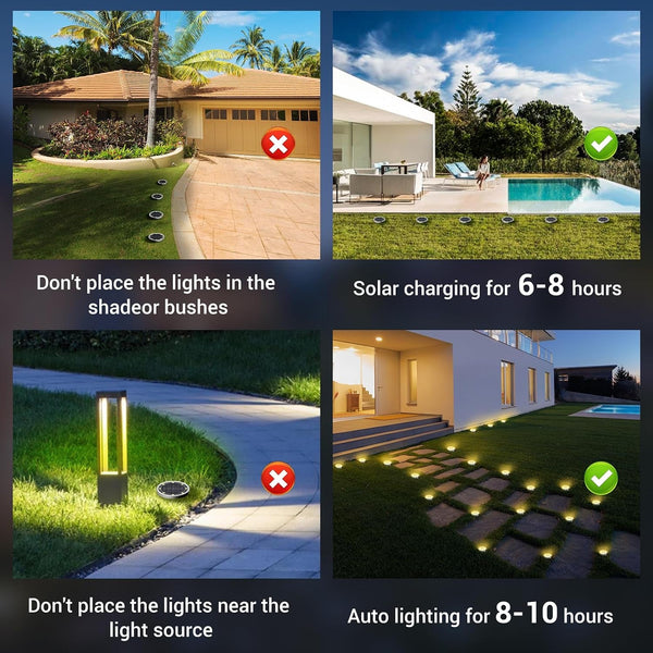 Solar Lights Outdoor Waterproof -12 Pack Solar Ground Lights Anti-Rust, Flat Solar Powered Disc Lights Landscape Lighting for Deck Step Patio Yard Pathway Walkway Driveway Garden, Warm White7