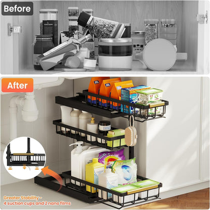 Under Sink Organizer and Storage for Bathroom and Kitchen - 2 Pack 3 Tier3
