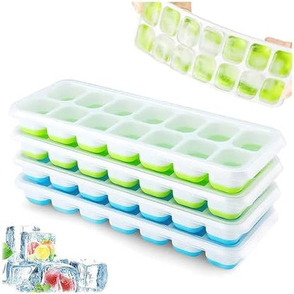 Ice Cube Trays 4 Pack,  Silicone with Removable Lid, Easy-Release Flexible 14-Cube Trays, LFGB Certified and BPA Free, Stackable Covers for Cocktail, Freezer | Space-Saving and Stackable, LFGB Certified and BPA Free, Easy to Remove8