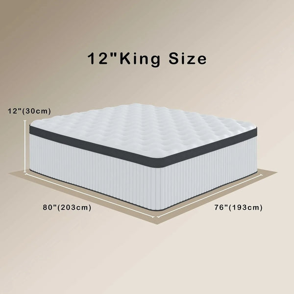 Queen Mattress, 12 Inch Queen Size Hybrid Mattress in a Box with Memory Foam and Individually Pocketed Spring, Motion Isolation, Pressure Relief, Medium Firmness, Certipur-Us Certified2