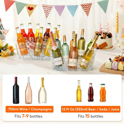 13L Plastic Ice Bucket for Parties 2 Pcs, BPA Free | Large Capacity, Comfortable Handle, Drop-Resistant & Shatterproof PET Beverage Tub for Outdoor Cocktail, Mimosa & Soda Bar5