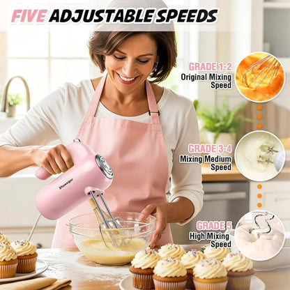 Hand Mixer, 5-Speed Electric Whisk with Turbo Boost Includes 6 Stainless Steel Attachments - Great Stand Mixer Alternative for Baking Cakes, Bread & More4