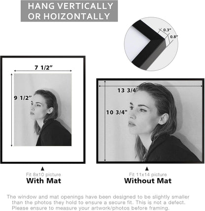 11X14 Black Aluminum Frame with White Mat, Real Glass5