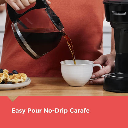 BLACK+DECKER 12-Cup Coffee Maker with Easy On/Off Switch, Easy Pour, Non-Drip Carafe with Removable Filter Basket, Vortex Technology, Black5