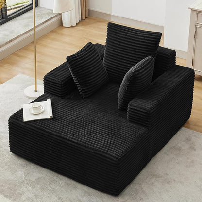 Boneless Couch Chaise Lounge Chair, 54" Oversized Cloud Sofa with Deep Seat, Plush Corduroy Reading Chair for Living Room, Bedroom, Reading Nook, Apartment, Gaming Room & Movie Nights, Black7