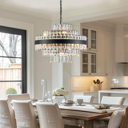 Black Modern round Crystal Chandelier, 12-Lights Luxury Chandeliers Modern 3-Tiers K9 Crystal Chandelier Pendant, Light Fixture G9 Lights for Dining Living Room Kitchen Dia 23 Inch7