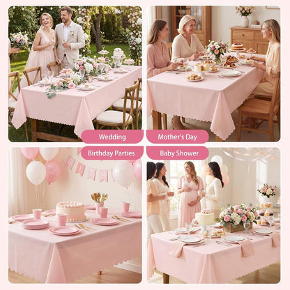 3 Pcs Plastic Light Pink Tablecloths, Scalloped Table Cloths | 54 X 108 Inch Pink Table Covers Rectangle for Girl Birthday, Wedding, Baby Bridal Shower, Tea Party, Leakproof & Sturdy7